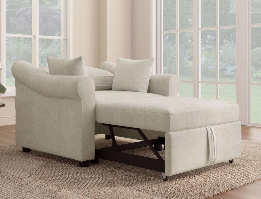 Chenille Convertible Sleeper Chair With Backrest Beige