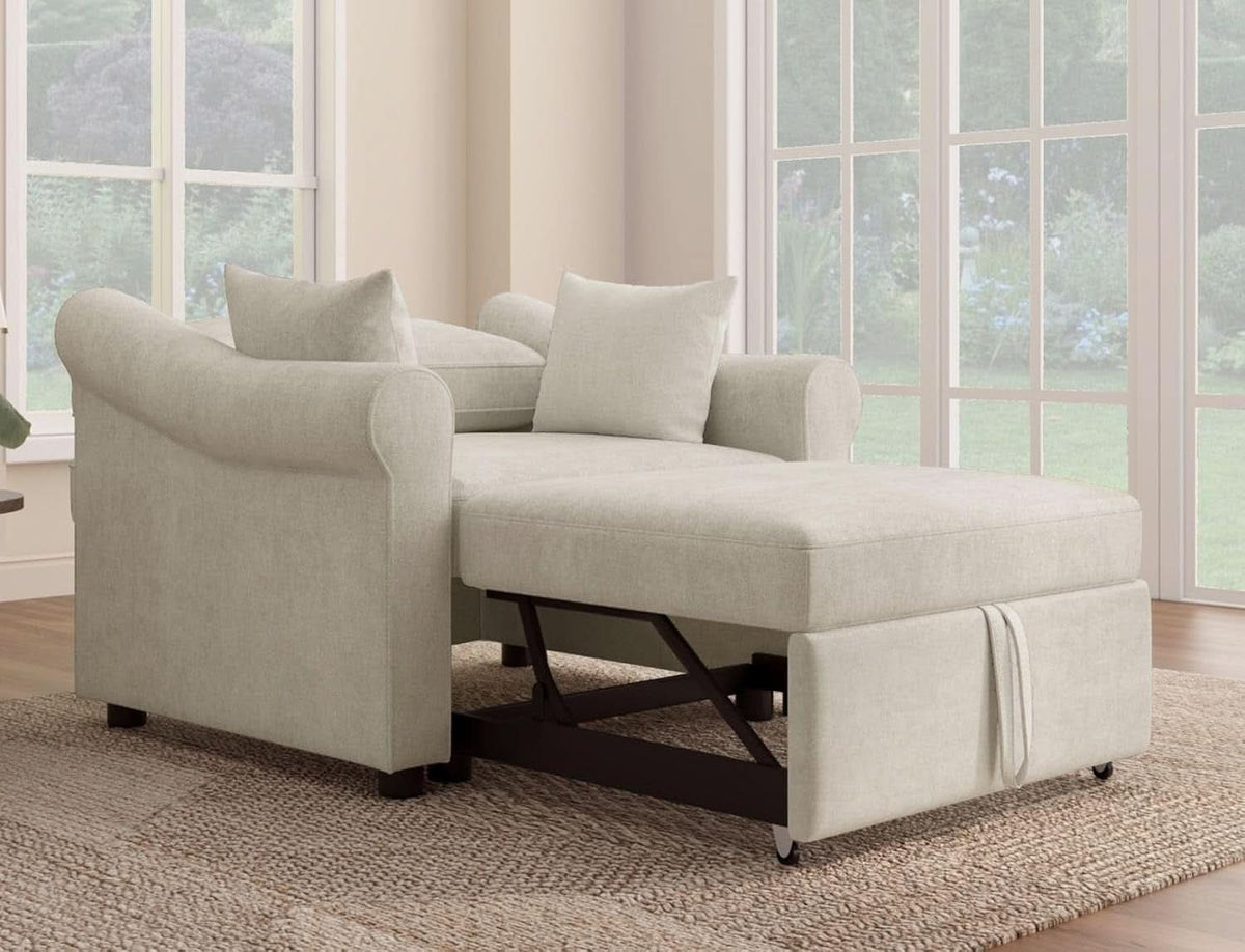 Chenille Convertible Sleeper Chair With Backrest Beige
