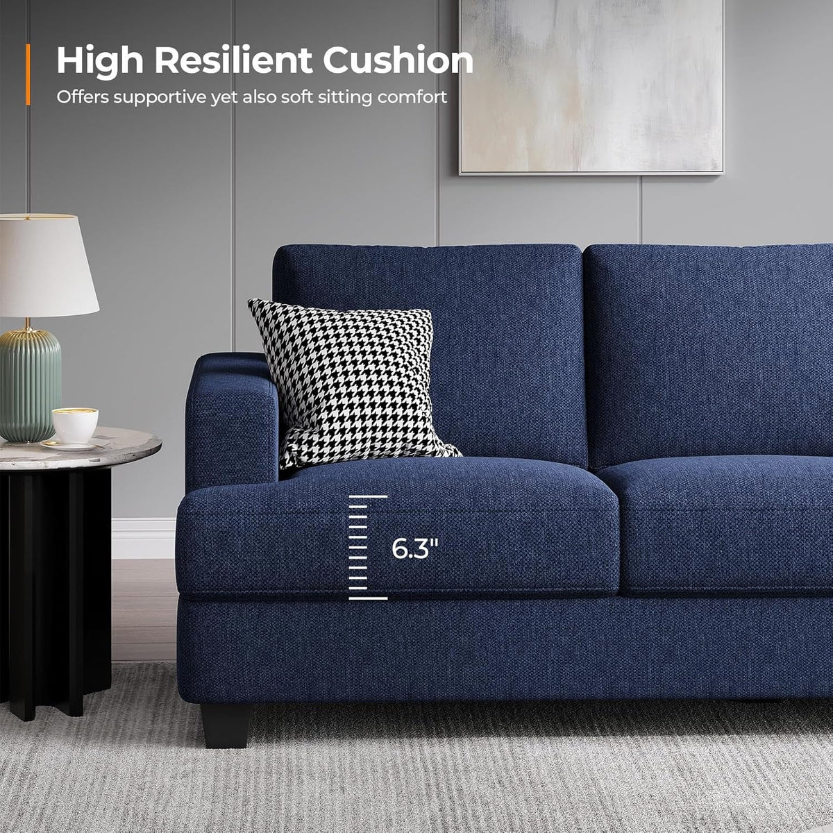 89 Inch 3-Seater Modern Navy Blue Sofa with Deep Seats