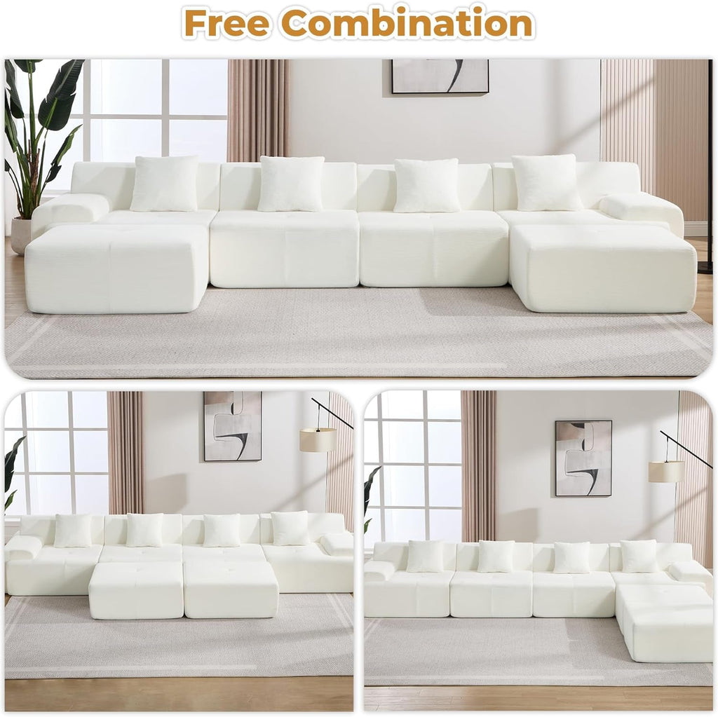 160 Inch White Corduroy Modular Sectional Sofa Set