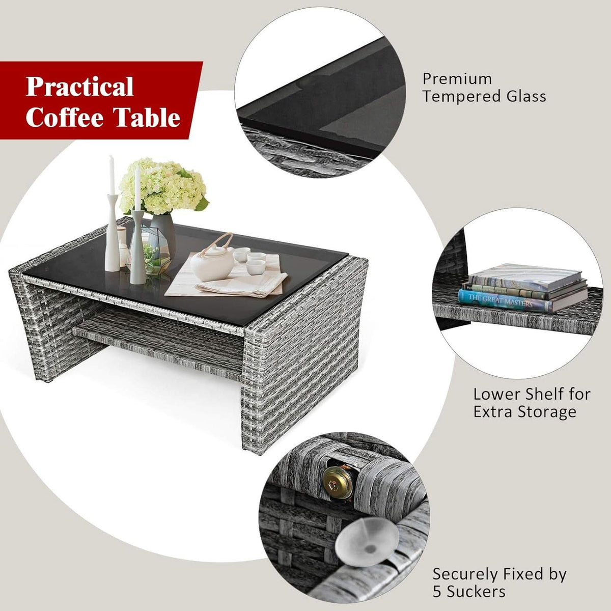 4 Piece All Weather Patio Furniture Set With Cushions And Glass Table