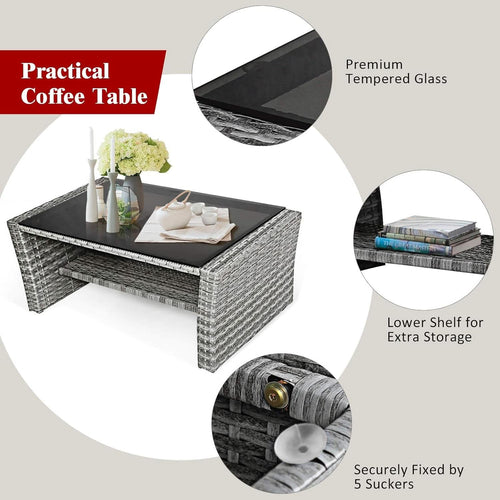 4 Piece All Weather Patio Furniture Set With Cushions And Glass Table