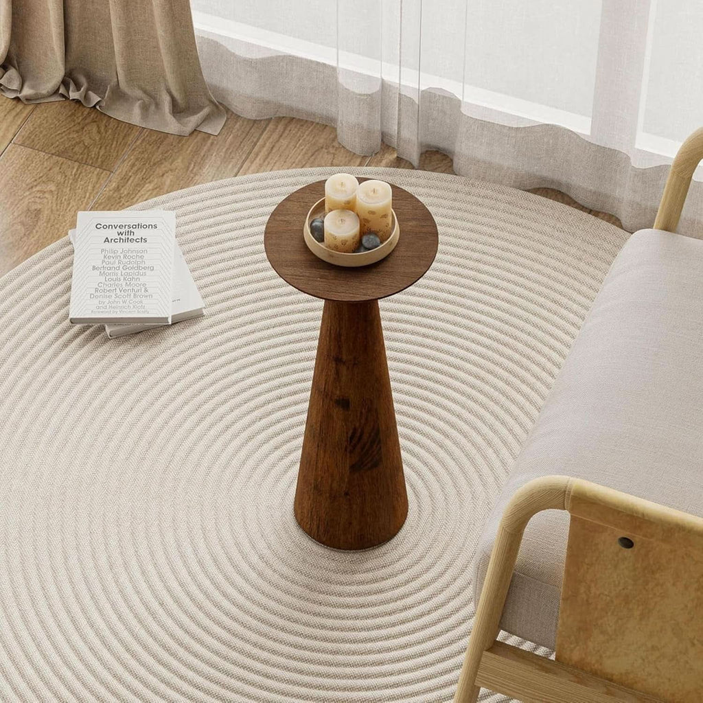 Pair Round Walnut End Tables Commercial Grade Solid Pine