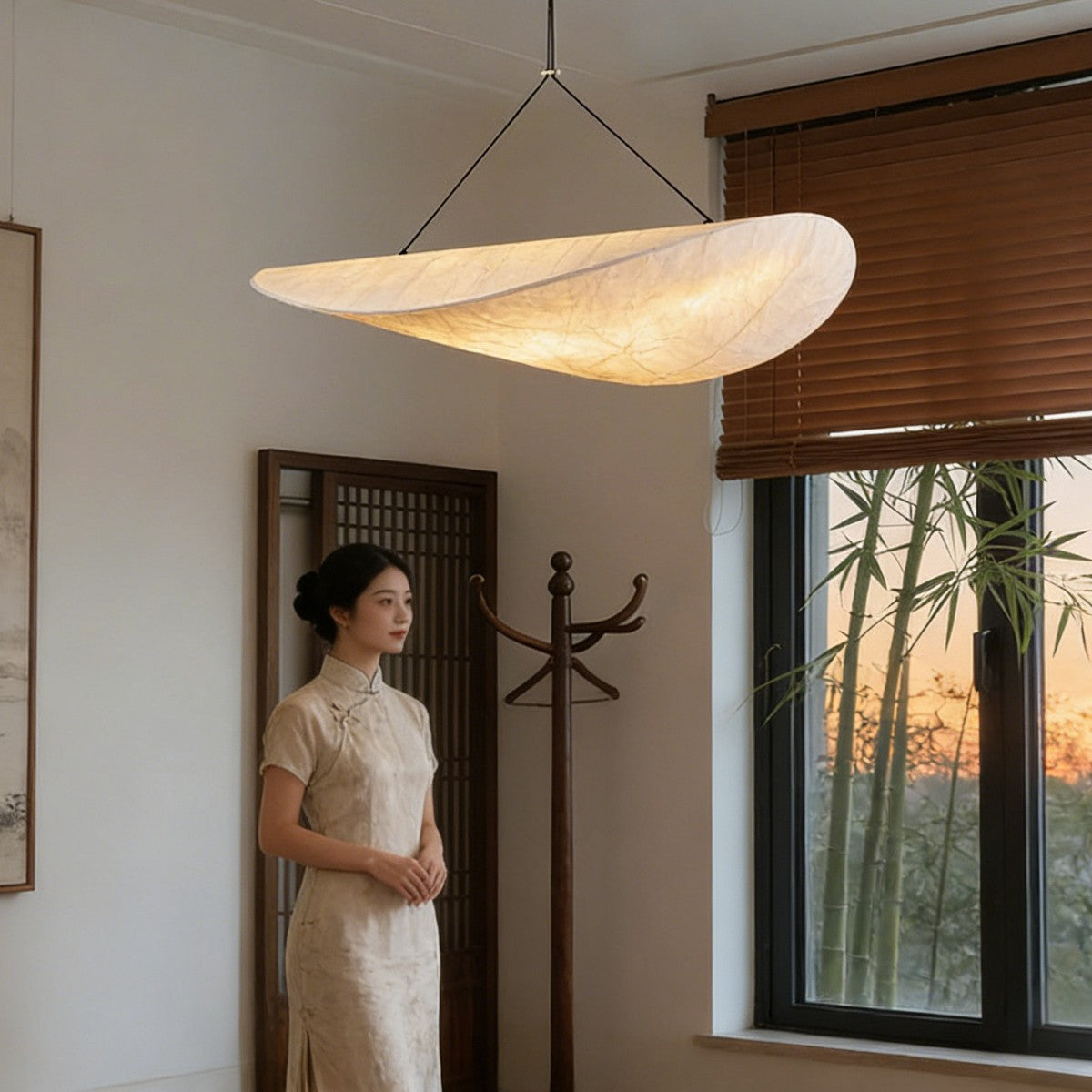 Silk Chandelier with Adjustable Lighting