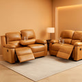 Bonded Leather Living Room Furniture Set Reclining Sofa And Loveseat Ginger