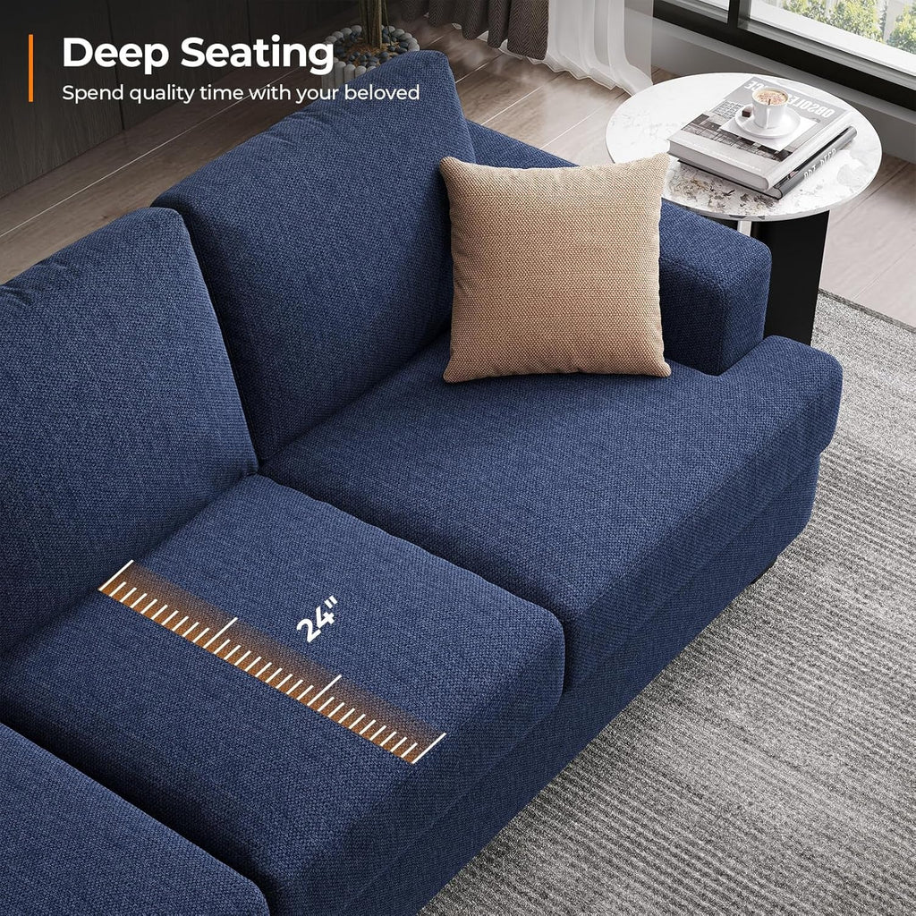 89 Inch 3-Seater Modern Navy Blue Sofa with Deep Seats