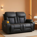 Gray PU Leather Two Seater Recliner Loveseat With USB Ports