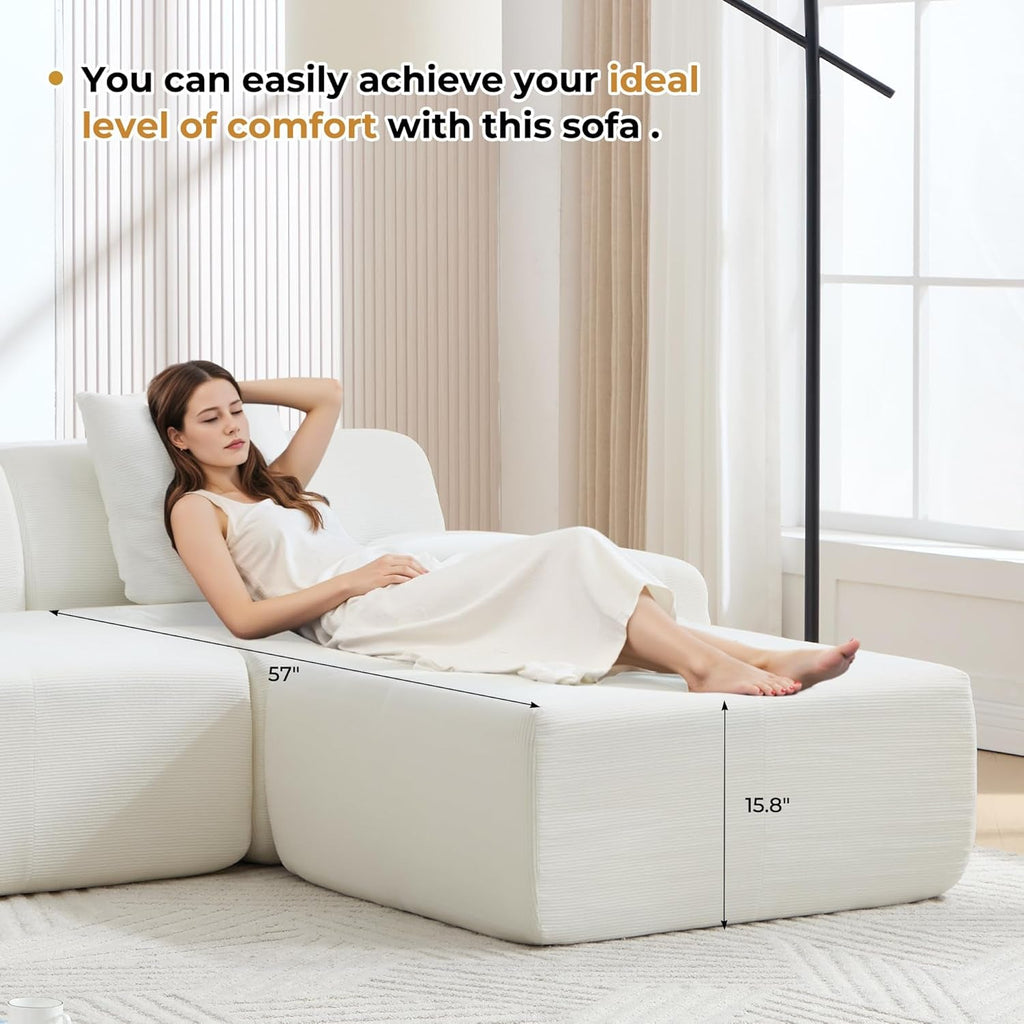 160 Inch White Corduroy Modular Sectional Sofa Set