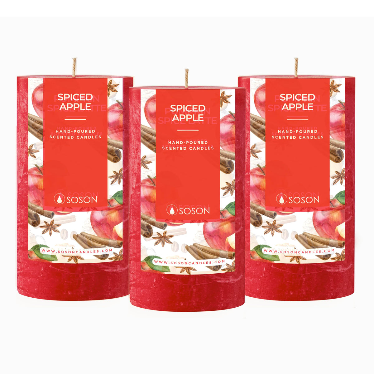 Simply Soson Apple Spiced Fall Scented Candle 3x4 inch Set of 3 Cinnamon Candle Apple Cinnamon Candles Scented Candles for Fall Fall Candle for Home Scented Fall Candles