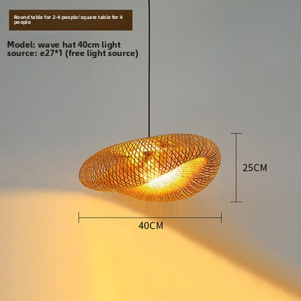 Bamboo Chandelier Japanese Style Straw Hat Shaped Hanging Lamp
