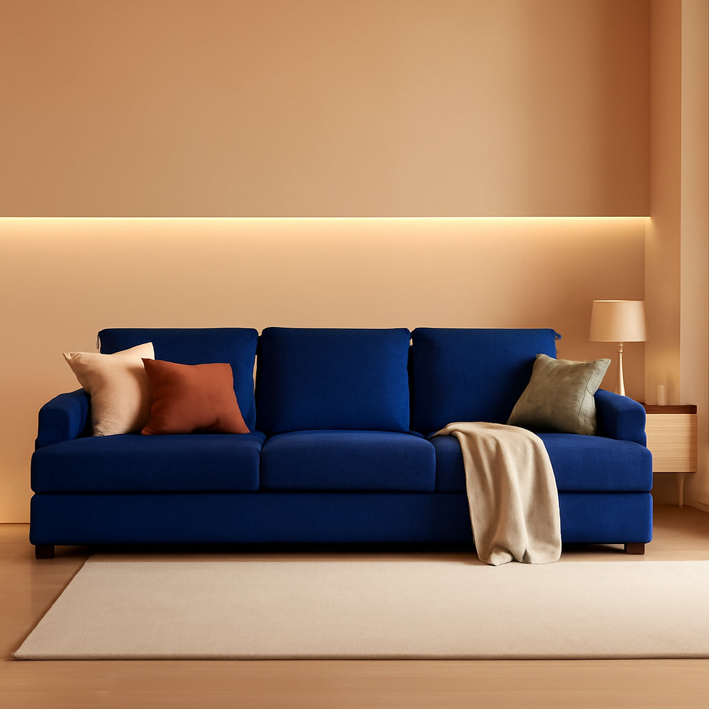 89 Inch 3-Seater Modern Navy Blue Sofa with Deep Seats