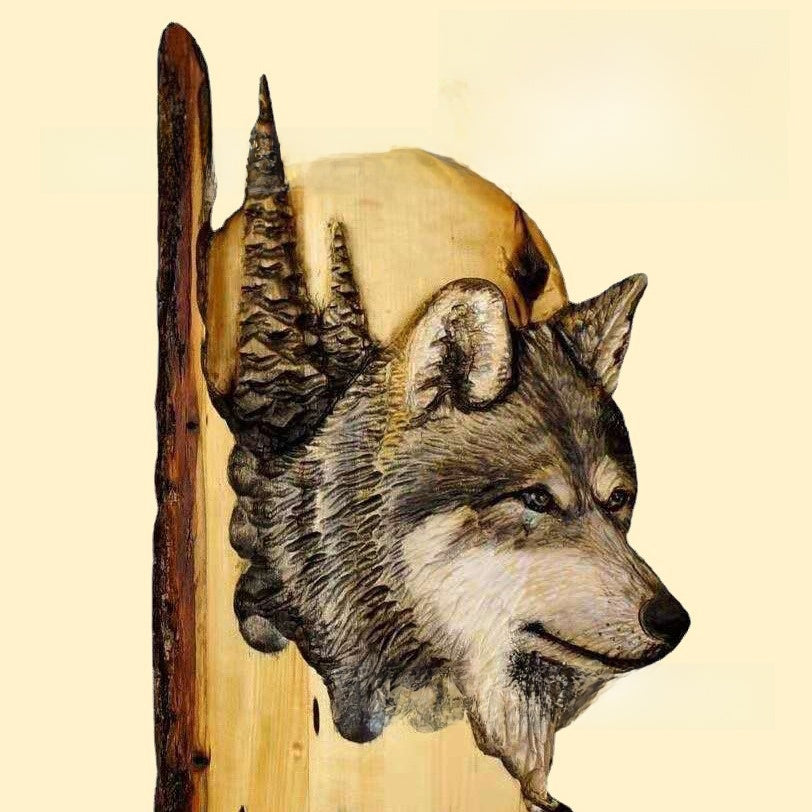 Wolf head flat animal sculpture artwork
