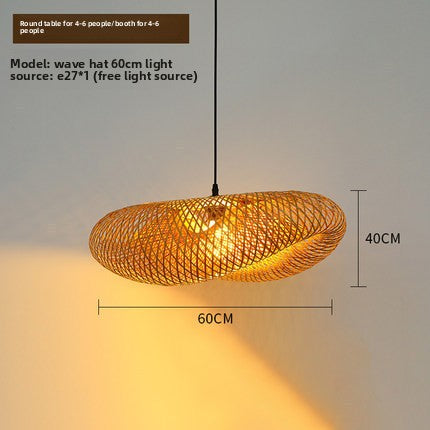 Bamboo Chandelier Japanese Style Straw Hat Shaped Hanging Lamp