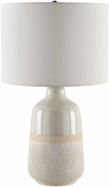 Light Gray Bohemian Table Lamp with global details for bedside or console tables