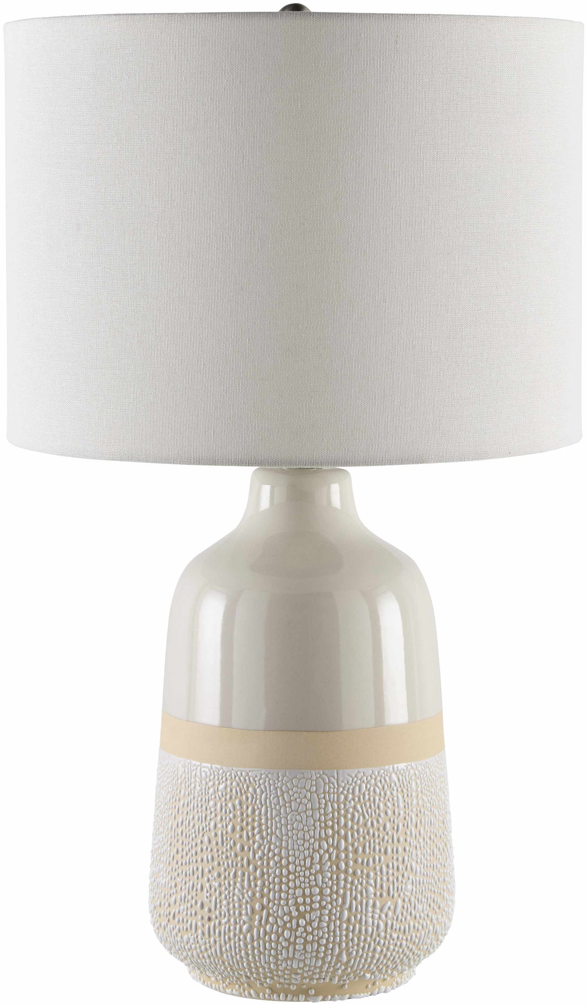 Light Gray Bohemian Table Lamp with global details for bedside or console tables