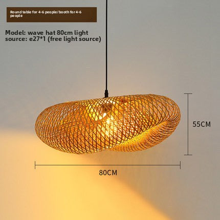 Bamboo Chandelier Japanese Style Straw Hat Shaped Hanging Lamp