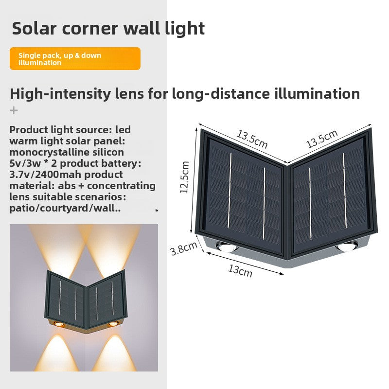 Solar Powered 90 Degree Corner Wall Light Outdoor Garden Lighting