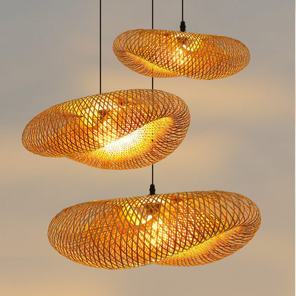 Bamboo Chandelier Japanese Style Straw Hat Shaped Hanging Lamp