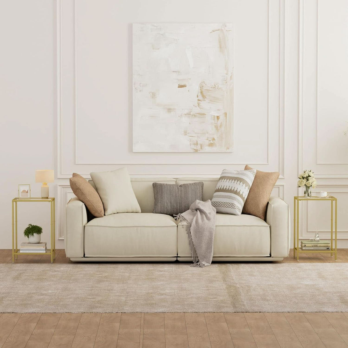 Interlocking Braced Gold Tempered Glass End Tables