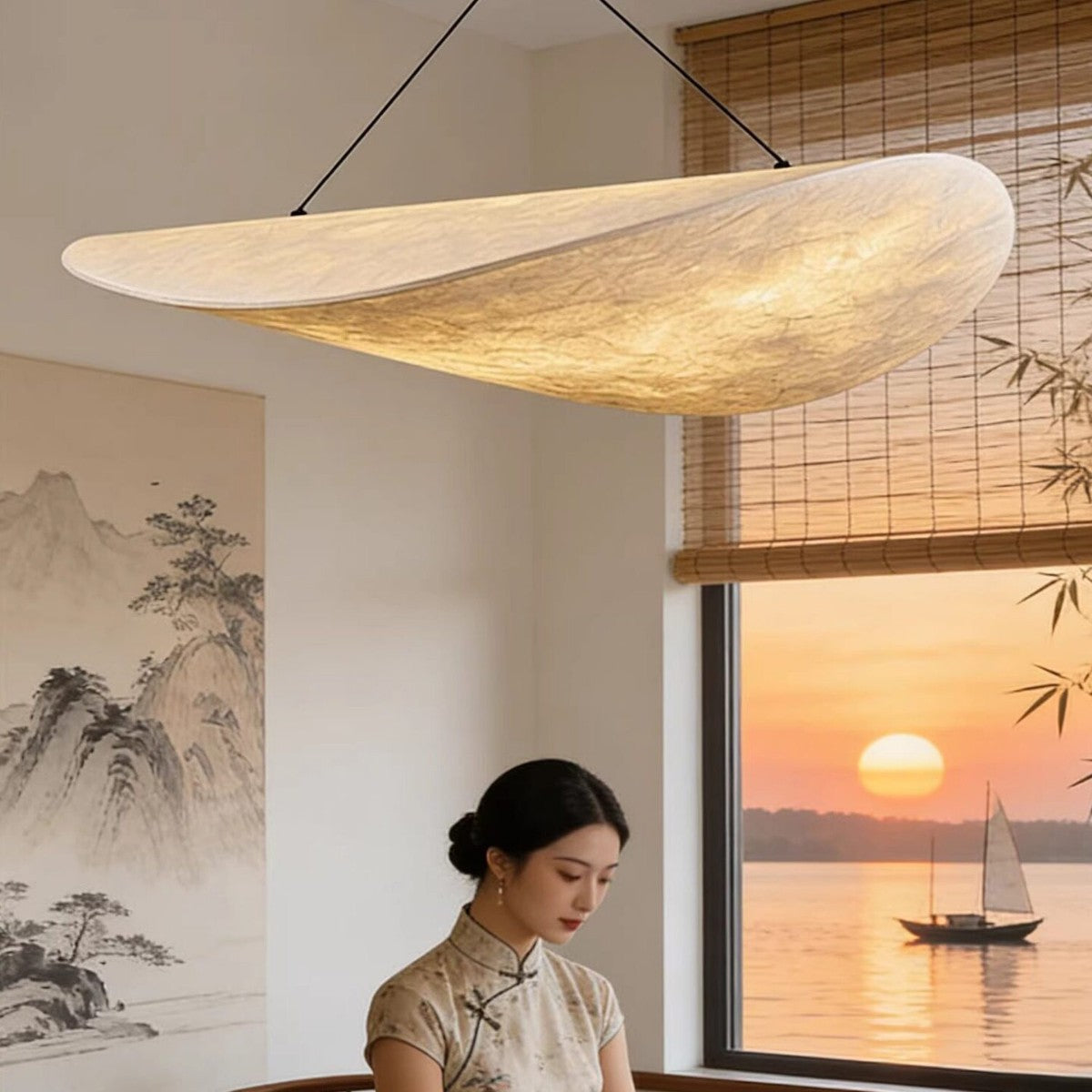 Silk Chandelier with Adjustable Lighting