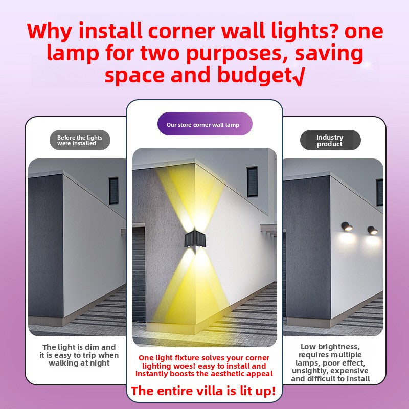 Solar Powered 90 Degree Corner Wall Light Outdoor Garden Lighting