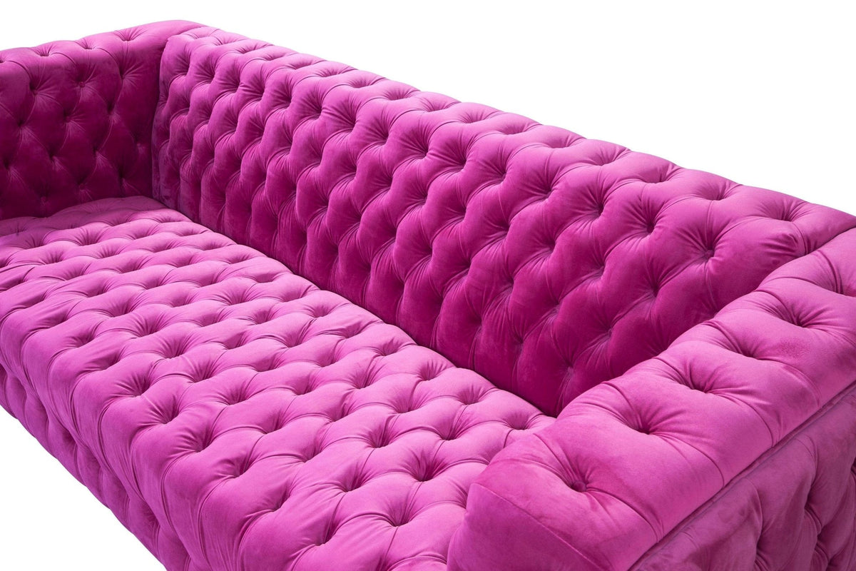 Canvello Velvet Tufted Sofa (pinkish-purplish-red)