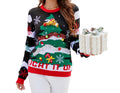 ASTANFY Ugly Christmas Sweaters for Women Sequin Christmas Sweater Christmas Tree Snowflake Graphic Holiday Pullover Green