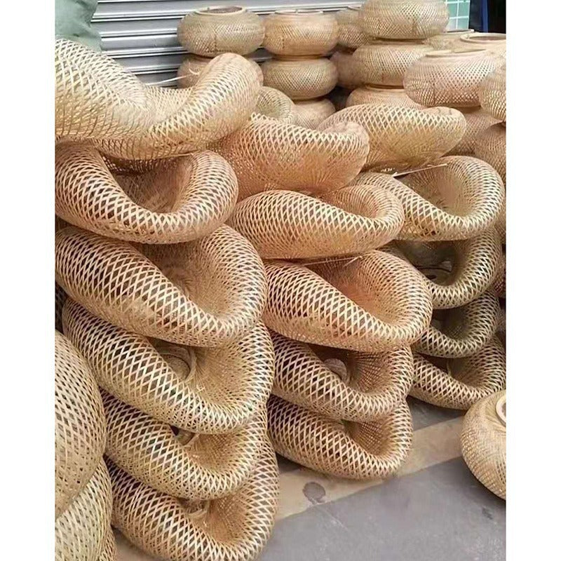 Bamboo Chandelier Japanese Style Straw Hat Shaped Hanging Lamp
