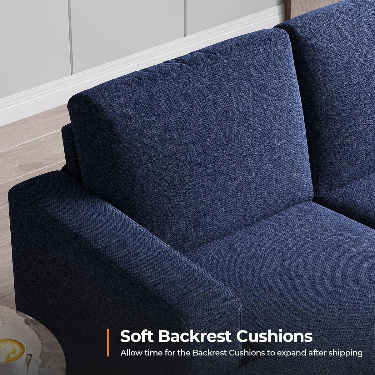 89 Inch 3-Seater Modern Navy Blue Sofa with Deep Seats