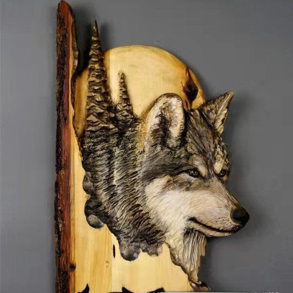 Wolf head flat animal sculpture artwork
