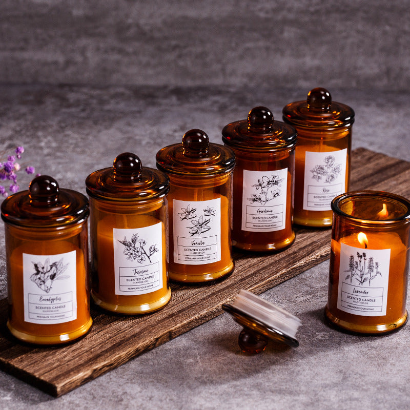 Scented soy wax candles in tea jar